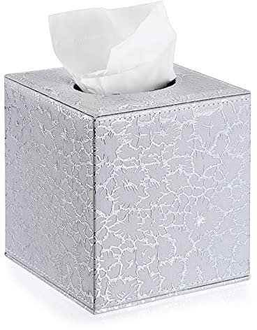 BTSKY Quadratische Taschentuchbox-Abdeckung aus PU-Leder – stilvoller Würfeltaschentuchbox-Halter mit magnetischer Unterseite, dekorativ für Vantity-Kommode, Nachttisch, Tisch, Arbeitsplatte, Zuhause
