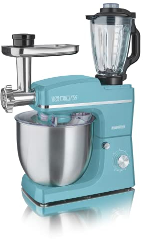 HEINRICHS 3 in 1 Universal Küchenmaschine, Küchengerät 1500W, 6 Geschwindigkeitsstufen, Multifunktionale Knetmaschine mit Fleischwolf, 1.5L Mixerbehälter, XXXL 10L Edelstahlschüssel (Türkis)