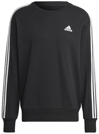 adidas Men's Essentials French Terry 3-Stripes Sweatshirt, Black, XXL