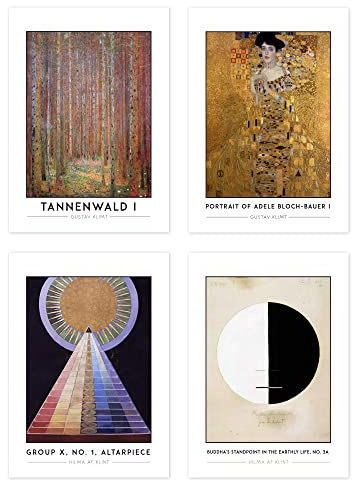 Wee Blue Coo Classic Paintings Klimt Tannenwald Adele Bloch-Bauer Hilma Af Klint Altarpiece Buddhas Standpoint A4 Poster Pack of 4 Wall Art