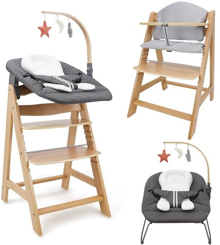 509 Crew SKY Holzhochstuhl Grow Up Set ab Geburt +, inklusive SKY Babywippe 2-in-1 und Hochstuhl-Sitzkissen