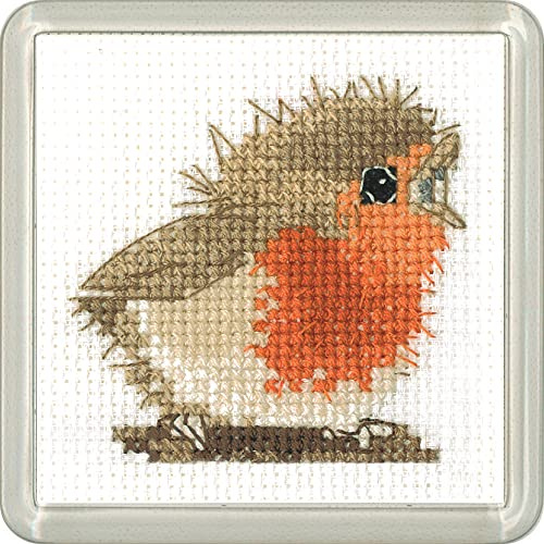 Heritage Crafts Cross Stitch Kit with Acrylic Coaster - Reggie Robin Coaster Kit