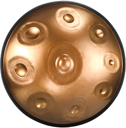 Handpan Steel Drum 9 Ton 22 Zoll in D-Moll Handtrommel Handgemachtes Heilendes Musikinstrument Schlaginstrument Mit Handpan-Ständer, Handpan-Tasche Und Staubfreiem Tuch,Gold