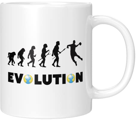 TassenTicker - Tasse für Handballer - Geschenk - Geburtstag - Geschenkidee - Handball - für Männer und Jungs - Handballspieler - Handballverein - Evolution (Weiss)