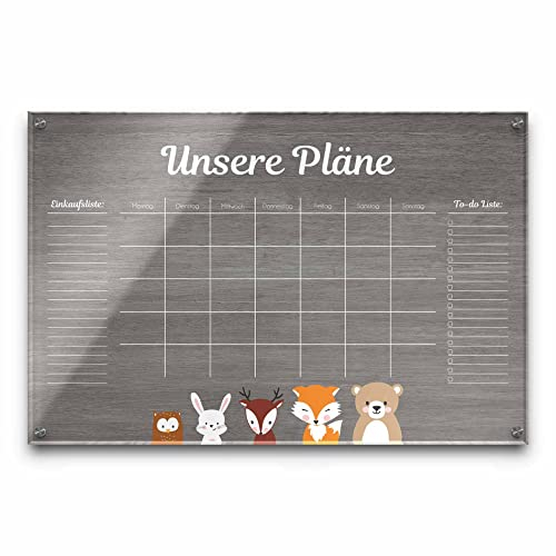 Küchenkalender abwischbar aus Acrylglas mit bunten Designs - großer Planer ideal für Familie oder Paare - personalisierter Wochenplaner beschriftbar - ca. 60x40 cm