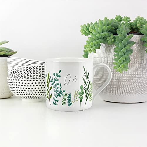 Purely Home Dad Ferns & Greenery - Fine Bone China White Garden Coffee/Tea Present Gift for Dad/Daddy