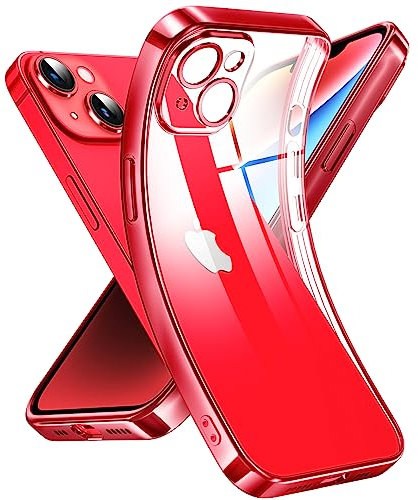 Supdeal Crystal Clear Hülle für iPhone 14, Niemals gelb mit Kameraschutz, Silikon Durchsichtig Handyhülle Weicher Passform, Ultra Dünn und Leicht Case Cover, 6,1 Zoll, Rot