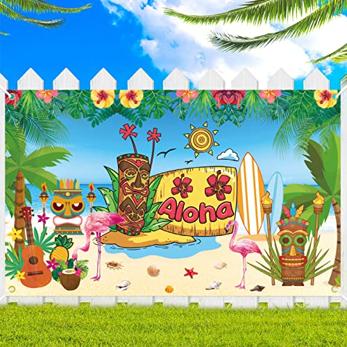 TOPJOWGA Hawaii Aloha Party Deko Banner, 180 x 110 cm, Hawaii Party Hintergrund, Tiki Banner, Sommerparty Dekoration
