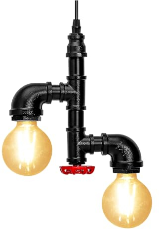 KAWELL Retro Industrielle Pendelleuchte Wasserrohr Konleuchter Vintage Hängelampe Art Deco Eisen E27 Base 60W Max für Loft Cafe Bar Restaurant Küche