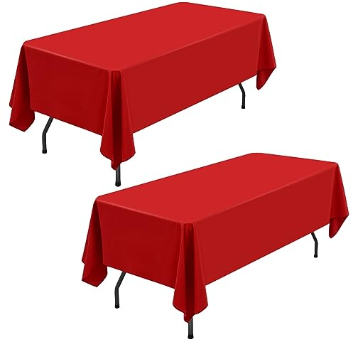 Showgeous 2 Stück Rote Tischdecke 153×260cm Rechteckig Polyestergewebe Waschbar für Restaurant Thanksgiving Weihnachten Jubiläen