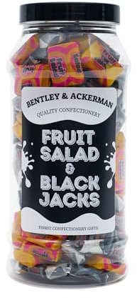 Fruit Salad & Black Jacks Sweets - (535g) Original Retro Fruit Salad & Black Jacks Sweets Gift Jar By Bentley & Ackerman's Sweet Shop.