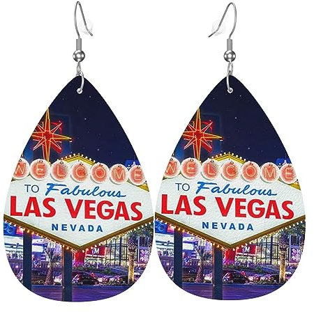 OPSREY Las Vegas Night City bedruckte modische Ohrhänger Leder Ohrstecker dekorative Ohrringe, Einheitsgröße, Kunstleder