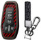 TECART Porte-clés en métal pour Ford Mustang Edge - Motif carbone - 4/5 boutons - Rouge