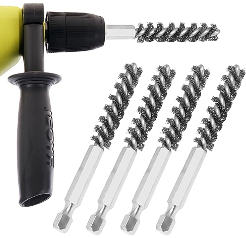 LIKIER 4 Pcs Golf Club Shafts, Golf Clubs Brush Wire Brush Cleaning Tool, Stainless Steel Golf Club Bore Brush Wire Brush, Hex Shank Handle Electric Drill Wire Brush for Wood and Iron