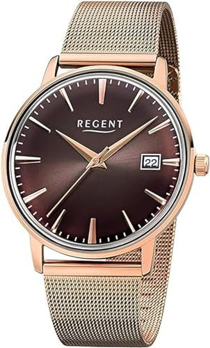 REGENT Herrenuhr mit Edelstahl Milanaiseband 39 MM Edelstahl Gehäuse Vintage Quarz Datum 1142480