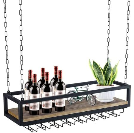 PAUANI Suspendu Range Bouteille - Plafond Range Bouteille Vin, Présentoir De Barre Multifonctionnel, Étagères Flottantes en Bois Massif en Fer Rétro, Plantes D'extérieur (Color : 80 * 25 * 100cm)