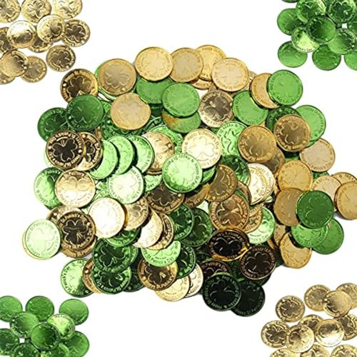 Artong 120 Pieces St. Patrick's Day Gold Green Coins Plastic Lucky Coins Shamrock Leprechaun Coins for St. Patrick's Day Party Decoration Favors and Table Sprinkles (120 PCS/Gold+Green)