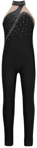TiaoBug Mädchen Ärmellos Turnanzug Ganzkörper Gymnastikanzug Glitzer Ballettanzug Ballett Trikot Tanz Body Lange Hose Leggings Ballettkleidung Schwarz J 146-152