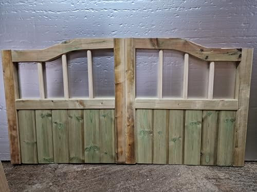 Wooden Swan Necks garden driveway gates, garden gates wooden 3ft, Double Driveway Wooden Garden Gates, Tongue Groove swing double wood timber, (90cm High x 270cm Wide x 5cm Deep)