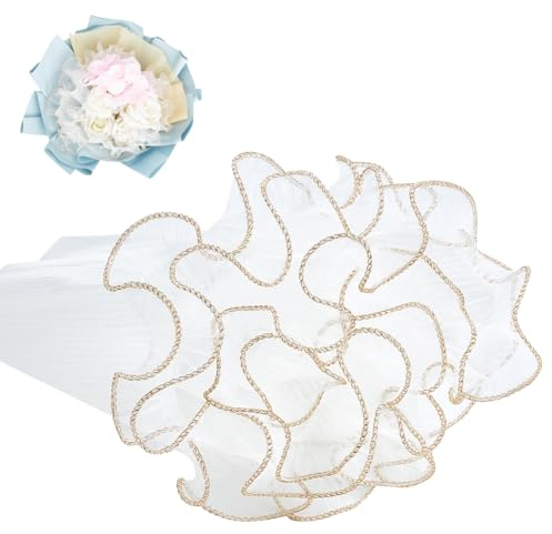 BENECREAT 4m Netzpapier Zum Einwickeln von Blumen, 28cm Weißes Blumenstrauß-Verpackungspapier, Faltiges Gewelltes Netzgarn Für Floristenbedarf, Valentinstag, Hochzeitsgeschenken