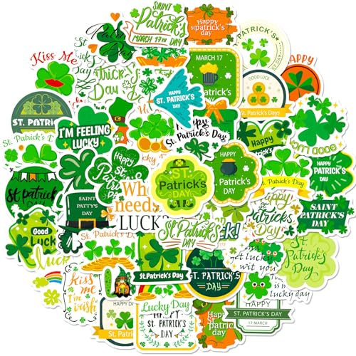 SEGXE 50 pcs of Lucky Four-Leaf Clover Graffiti Stickers, St. Pat's Style Lucky Plant Stickers, Vinyl Sticker , for Laptop Computer Water Bottles Bicycle Helmet Skateboard Luggage (Lucky Clover)