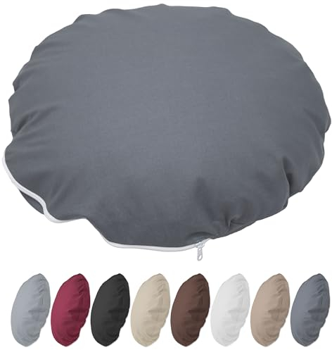 Nurtextil24 Kissenbezug Rund 30cm Ø Durchmesser Anthrazit Reißverschluss Bodenkissen Sitzkissen Rundkissen Stuhlkissen 100% Baumwolle Bettkissen Sofakissen Kopfkissen Hülle Überzug