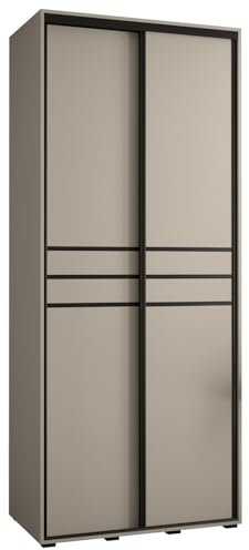 MEBLE KRYSPOL Dakota 10 Schrank mit Zwei Schiebetüren - Moderner Kleiderschrank mit Kleiderstange und Regalen - 235,2x110x60cm - Kaschmir Schwarz