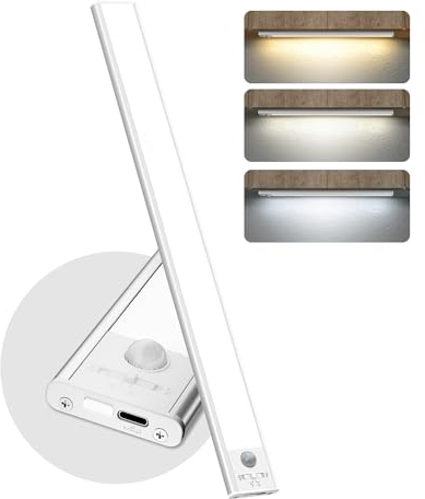 FLOWood Unterbauleuchte Küche Led, Schrankbeleuchtung mit Bewegungsmelder 41CM, 3 Farbmodi Dimmbar, 2500 mAh USB Aufladbar Led Lichtleiste für Schlafzimmer, Schrank, Kleiderschrank