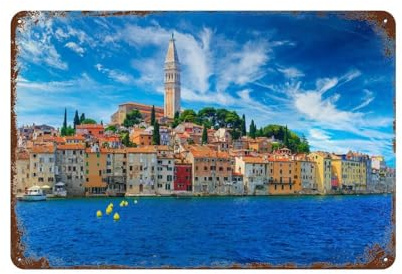 Bezaubernder Blick auf Rovinj an der kroatischen Adria,Metall-Blechschild, Wand kunst,Vintage-Metall-Blechschild, Wandschild,20 x 30 cm (8 x 12 Zoll)-512