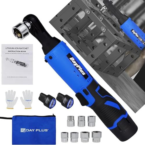 BRIEFNESS Kit clé à cliquet électrique 12V 3/8'' avec 2 batteries 1.5Ah, 7 douilles et lumière LED à vitesse variable