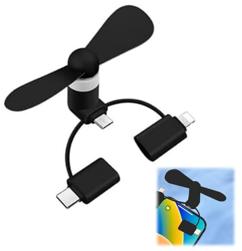 Rakiuty Mini Ventilador USB,Mini Ventilador Portátil 3 en 1,Ventiladores DeVentilador De Refrigeración Portátil, Ventilador Teléfono Móvil (Negro)