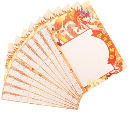 STOBOK 25blätter Wandkalender mit Blättern Handbemalter Drachenjahreskalender Dekorativer Kalender für Zuhause und Büro Diy-kalender zum Ausmalen