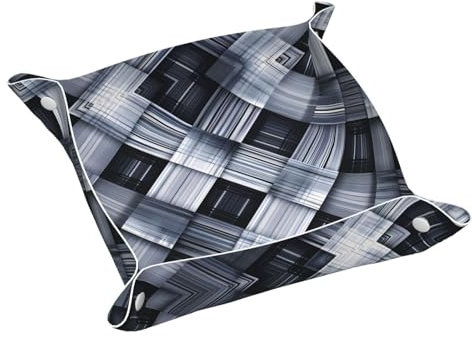 Bandeja de tocador, bandeja de piel de PVC para viajes, organizador de viaje pequeño para llaves, carteras, relojes, monedas (patrón de tela a cuadros gris y blanco)