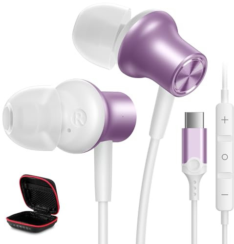 iMangoo USB C Plug in Headphones for Apple iPhone 16 Pro Max 15 16e for iPad Type C Wired Earbuds Small Ear Buds Corded Earphones for Google Pixel 10 9 9a for Samsung Galaxy S25 S24 S23 Android Purple