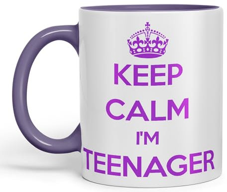Vixar Keep Calm I'm Teenager Ceramic Coloured Mug Cup for Tea Coffee Hot Brew 330ml 11Oz Gift (Purple)