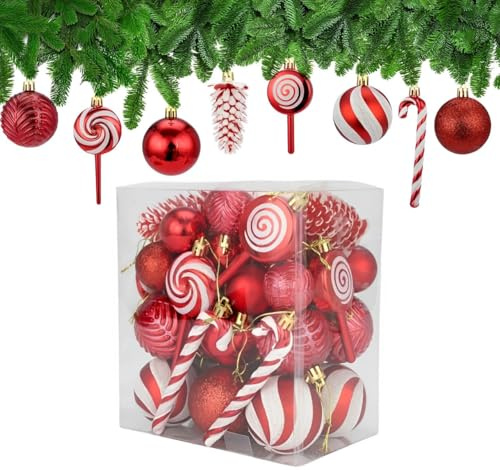 CGVG 40 Stücke Christbaumkugeln Rot Bruchsichere Weihnachtskugeln Set Kunststoff Christmas Ornaments Christbaumschmuck Weihnachtsbaum Deko Outdoor Indoor (Rot-2)