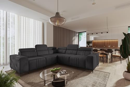 Ecksofa mit Schlaffunktion Fabio III 269 cm x 269 cm - Eckcouch mit Bettkasten - Sofa in L-Form - Modern - Loft Stil - Seite Links - Anthrazit - Easy Clean Stoff 26