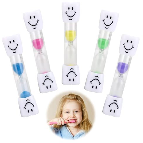 5 Pcs Sabliers Souriants pour Enfants,Sablier Brossage Dents Enfant Multicolore,Minuteur Brossage Dents Enfant De 3 Minutes,Sablier Amusant pour Le Brossage des Dents,pour Soins Dentaires des Enfants