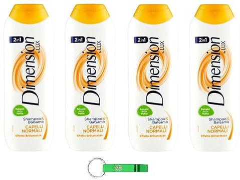 4x Dimension Shampoo Capelli Normali by Lux 2in1 Shampoo und Spülung für Normales Haar - mit Fruchtextrakten 250ml + Beni Culinari Kostenloser Schlüsselanhänger