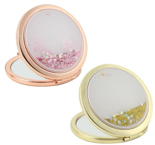 Mlysnd Taschenspiegel Klappbar, Compact Mirror, Mini Spiegel 2 Stück Tragbar Runder Rose Gold Doppelseitiger Premium-Klappspiegel Für Outdoor-Geschenke (7x7x2cm)