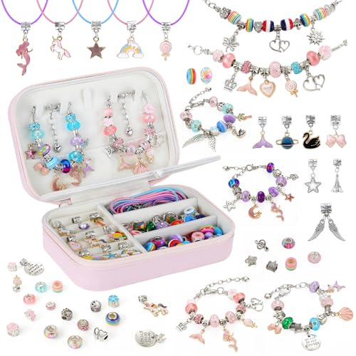 Emibele Armband Bastelset Geschenke Für Mädchen, DIY Handwerk Bastelset | 120 Stück Schmuck-Bastelset Mit Tragbarer Schmuck-Box, Geschenke Für Mädchen 5-12 Zu Einschulung Geburtstag Weihnachten