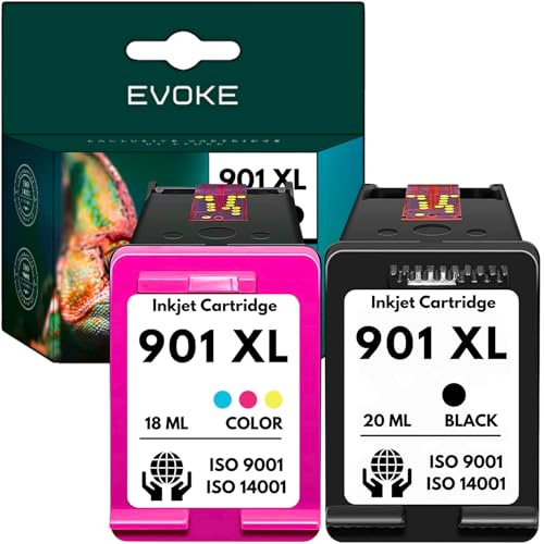 EVOKE 901 XL Patronen Set kompatibel zu HP officejet 4500 4600 J4580 J4660 J4680 (Set Schwarz + Tricolor) 1720 Seiten 38 ml