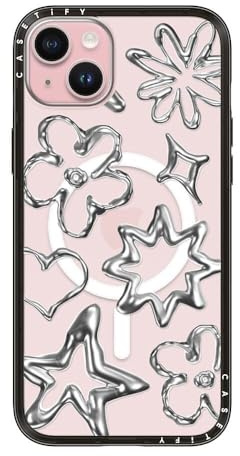 CASETiFY Schutzhülle für iPhone 15 Plus, kompakt, kompatibel mit MagSafe | Schlank und schlank, 1,2 m, 2-facher Fallschutz in Militärqualität, Chrom-Kritzeleien, Schwarz
