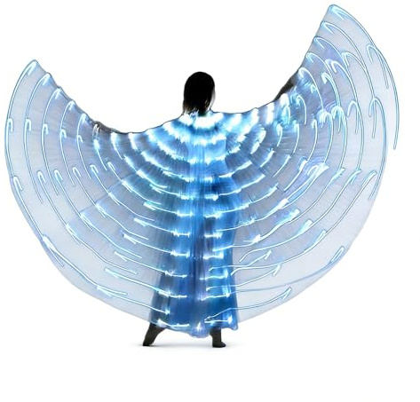 NAVESO LED Flügel für Erwachsene, 360°LED Umhang mit 20-100cm Teleskopstäben, 3 Modi Lichtsteuerung, Bauchtanz Flügel Kostüm Erwachsene für Karneval Halloween Bühne Bauchtanz Cosplay Party