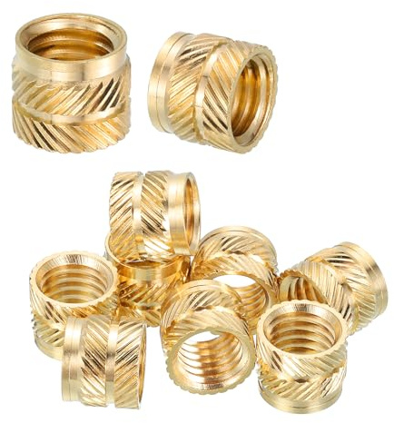 QUARKZMAN Gewindeeinsätze M10 x 10mm L x 12mm AD Reines Messing 10 Stück | Metrische Rändelmuttern Innengewinde Thermische Einpress-Einsätze für 3D-Druck Komponenten und Kunststoffe