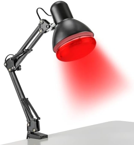Pinuox Infrarotlamp 150W Klappbar Rotlichtlampe Wärmelampe Einstellbarer Winkel und Höhe Infrarot Lampen für Muskelentspannung Haut Hals Hand