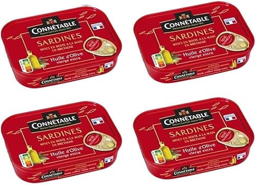 4 x Sardines ancienne - huile d’olive 1/6 - Connetable mise en boite a la main en Bretagne - huile d'olive vierge extra