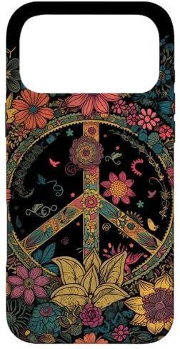 Hülle für iPhone 17 Pro Max Hippie Trippy Friedenszeichen mit Blumen