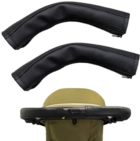 2 Stück Kinderwagen Griffbezug, Schiebegriff Abdeckung für Buggy, Stroller Handle Cover, Kinderwagen Armlehne Schutzhülle, PU Lederbezug Kinderwagen Zubehör - Schwarz