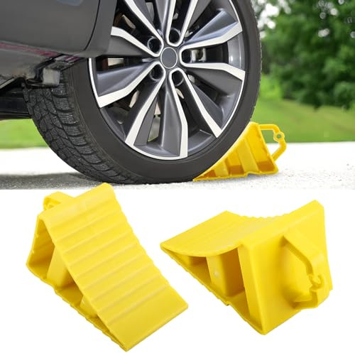 Unterlegkeile Anhänger,2 Stück Unterlegkeile Auto mit Griff,Rutschfeste Bremskeile Hemmschuh Radvorleger,Bremskeile für Anhänger,Unterlegkeile für PKW LKW Anhänger Zubehör Auto Wohnmobil (2 Stück)